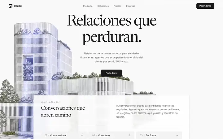 Tema Caudal, ejemplo de diseño web para banca, fintech y seguros