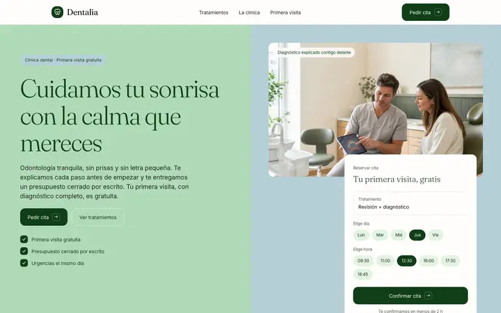 Tema Dentalia, ejemplo de diseño web para clínicas dentales