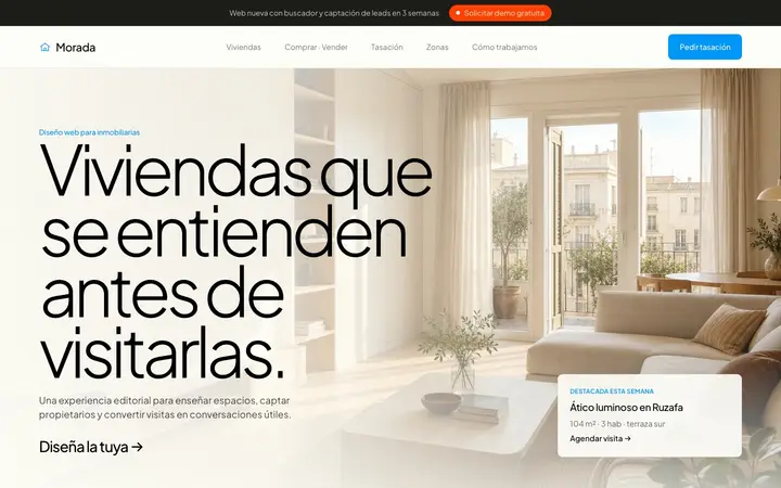 Tema Morada, ejemplo de diseño web para inmobiliarias