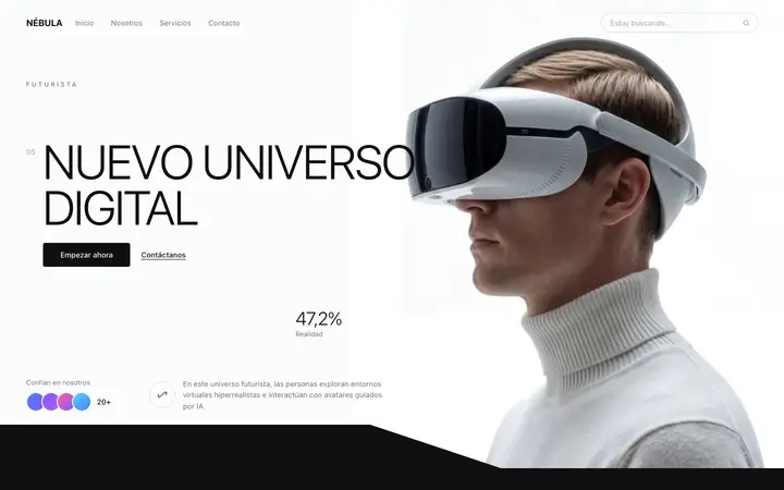 Demo Nébula, web para startups de realidad virtual y tecnología inmersiva