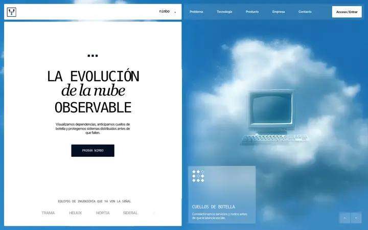 Tema Nimbo, ejemplo de diseño web para saas, software y startups