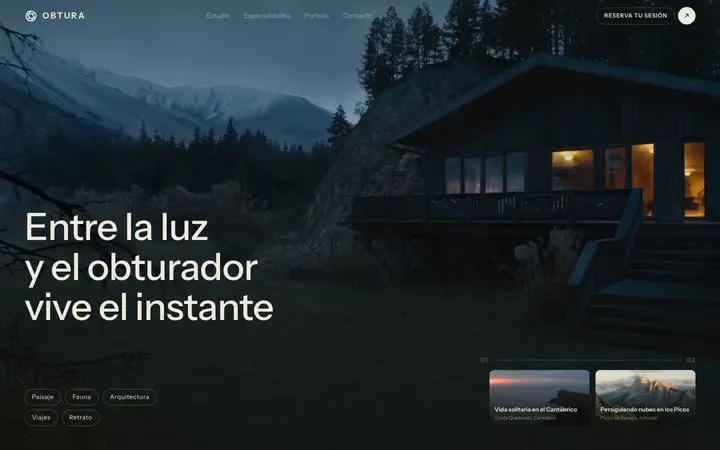Tema Obtura, ejemplo de diseño web para fotógrafos y creativos