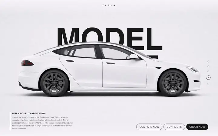 Tema Tesla Model Three, ejemplo de diseño web para talleres y automoción