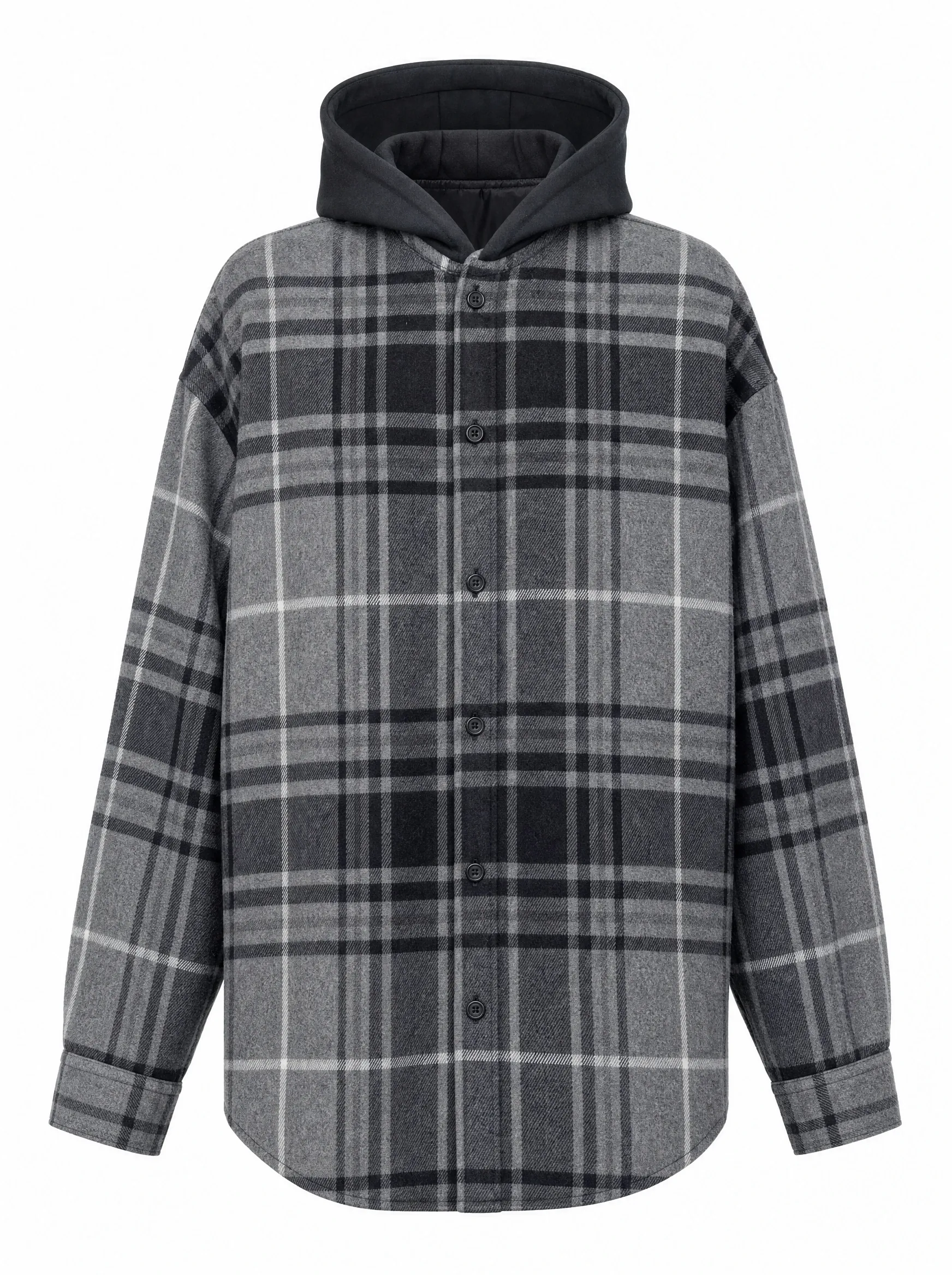 Grey Flannel Shirt With Hood