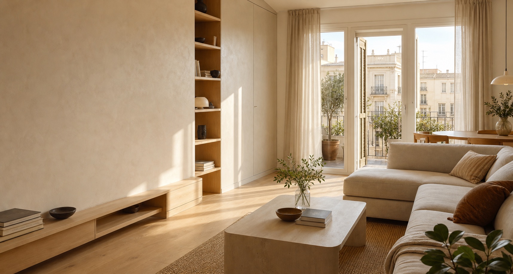 Salón mediterráneo con luz natural
