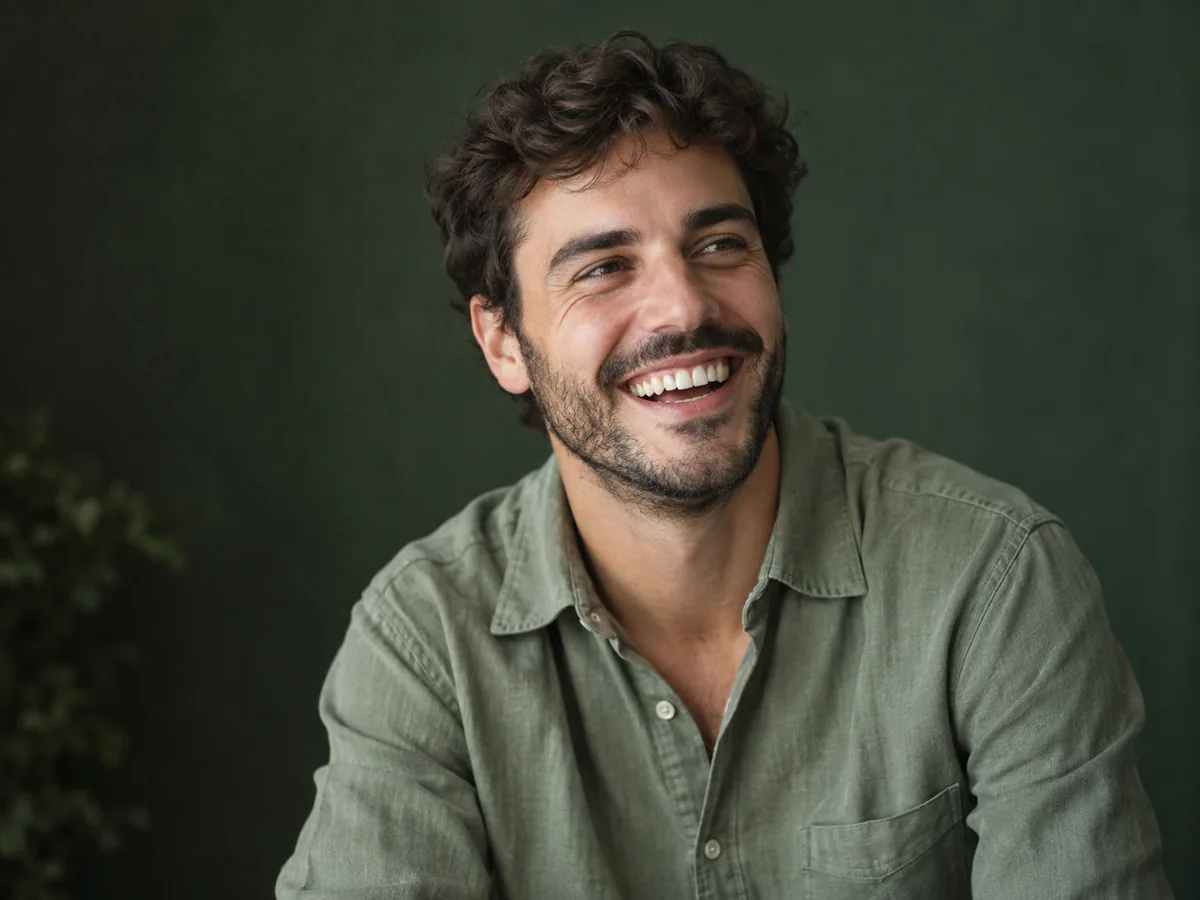 Hombre sonriente durante su proceso de ortodoncia